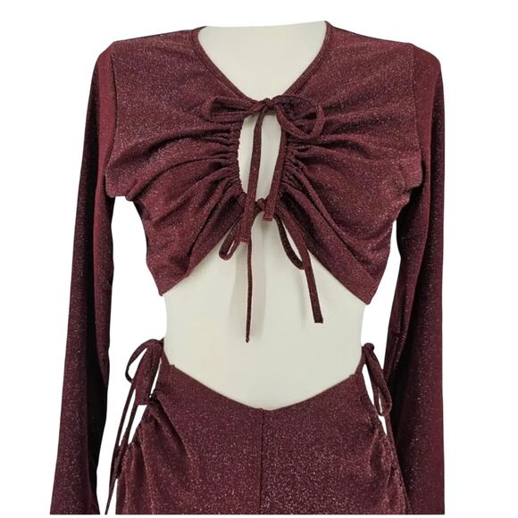 Savage X Fenty Sleep & Shine Long-Sleeve Crop Tee Red Cocoa Sparkly Size 2X - Picture 12 of 12